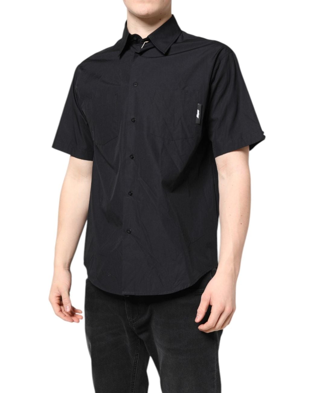 MSGM Black Printed Short Sleeves Collared Casual Shirt for men