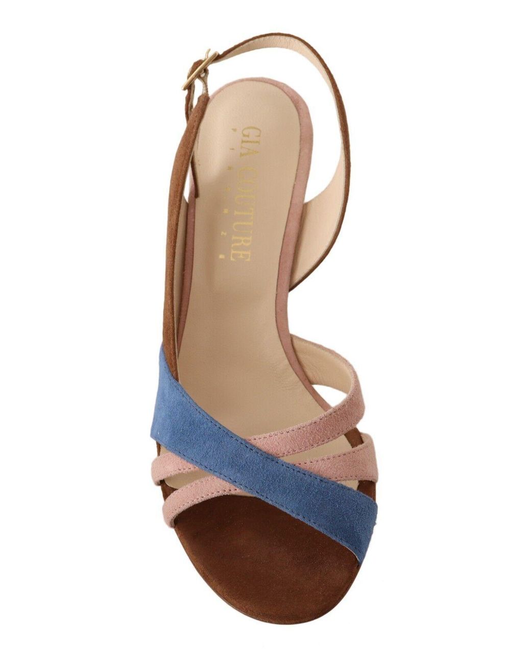 GIA COUTURE Blue Multicolor Suede Leather Slingback Heels Sandals Shoes