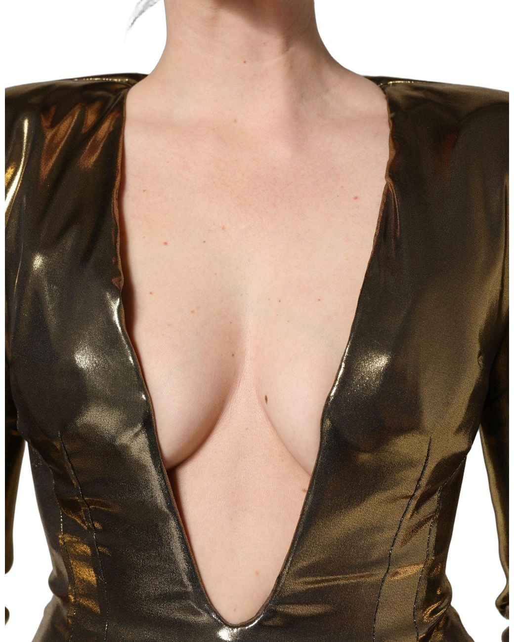 Dolce & Gabbana Black Gold Plunging Neckline Sheath Mini Dress
