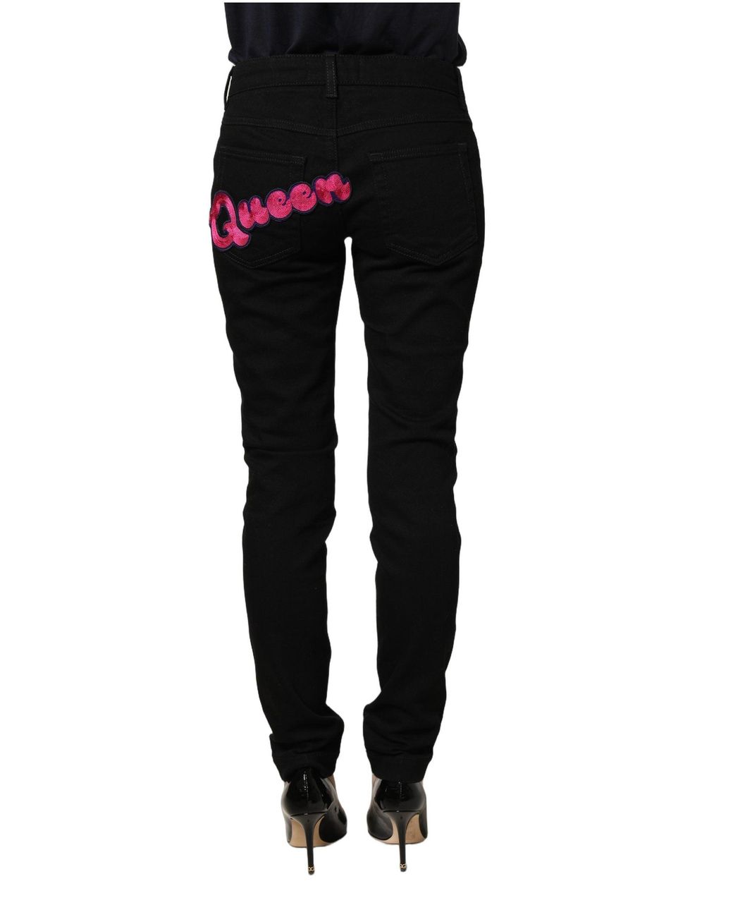 Dolce & Gabbana Black Queen Embroidery Pretty Denim Jeans