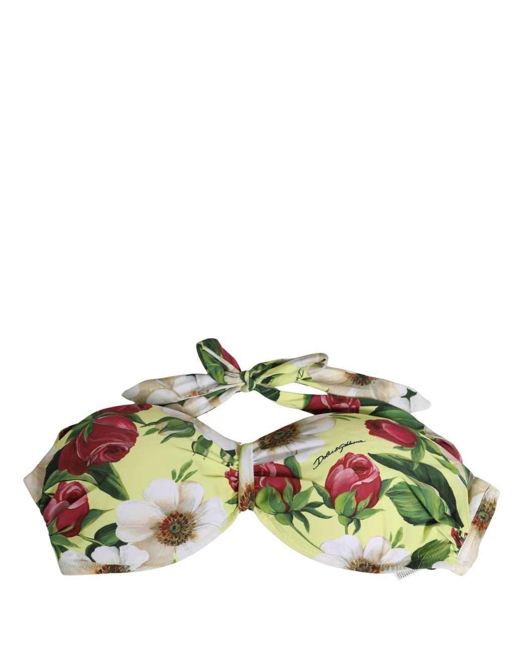 Dolce & Gabbana Green Floral Halter Nylon Beachwear Bikini Top Elastane