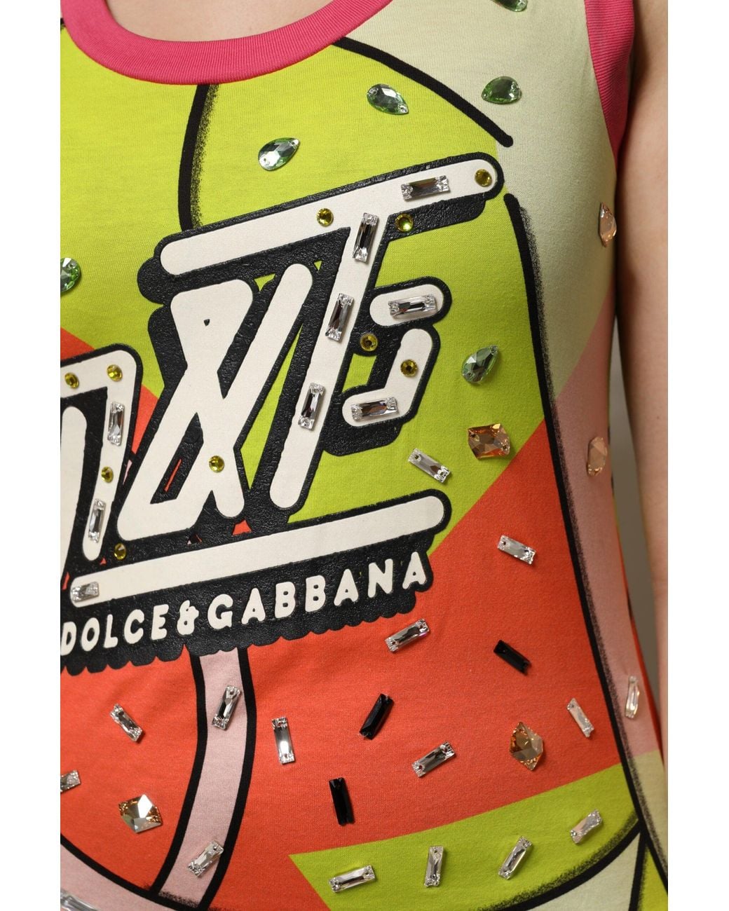 Dolce & Gabbana Black Multicolor Printed Crystal Embellishment Top for men