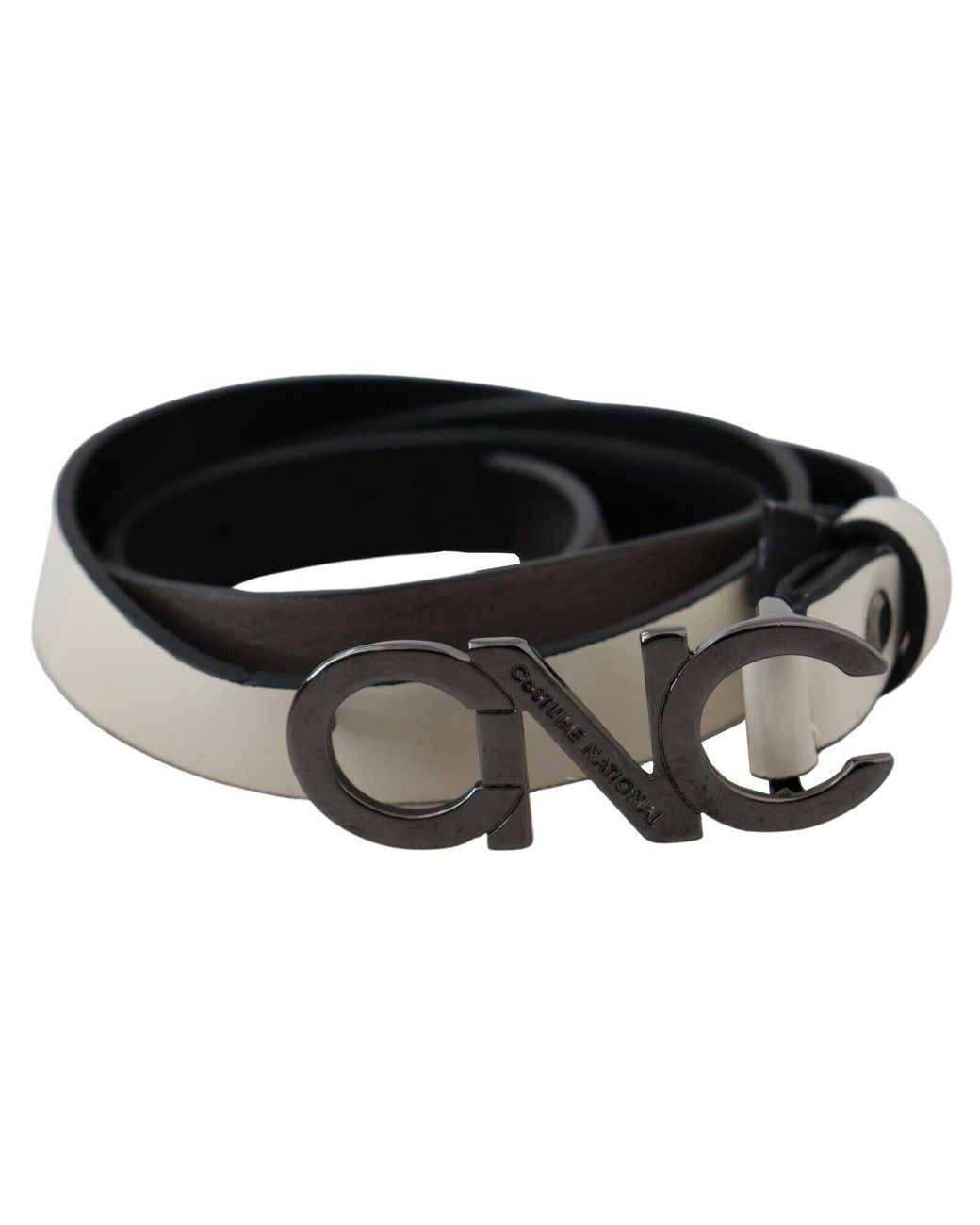 CoSTUME NATIONAL White Black Leather Letter Logo Buckle Belt