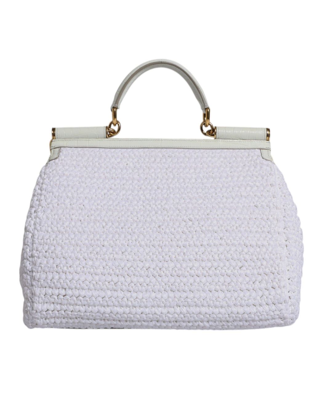 Dolce & Gabbana Gray White Rafia Leather Top Handle Crossbody Bag