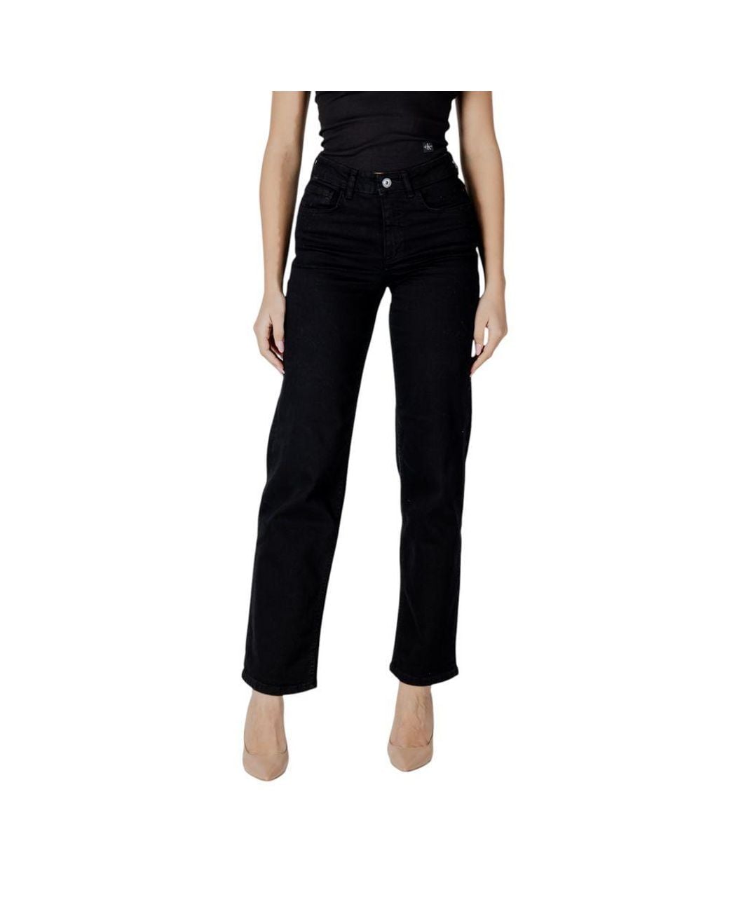 Ichi Black Cotton Relaxed Fit Jeans