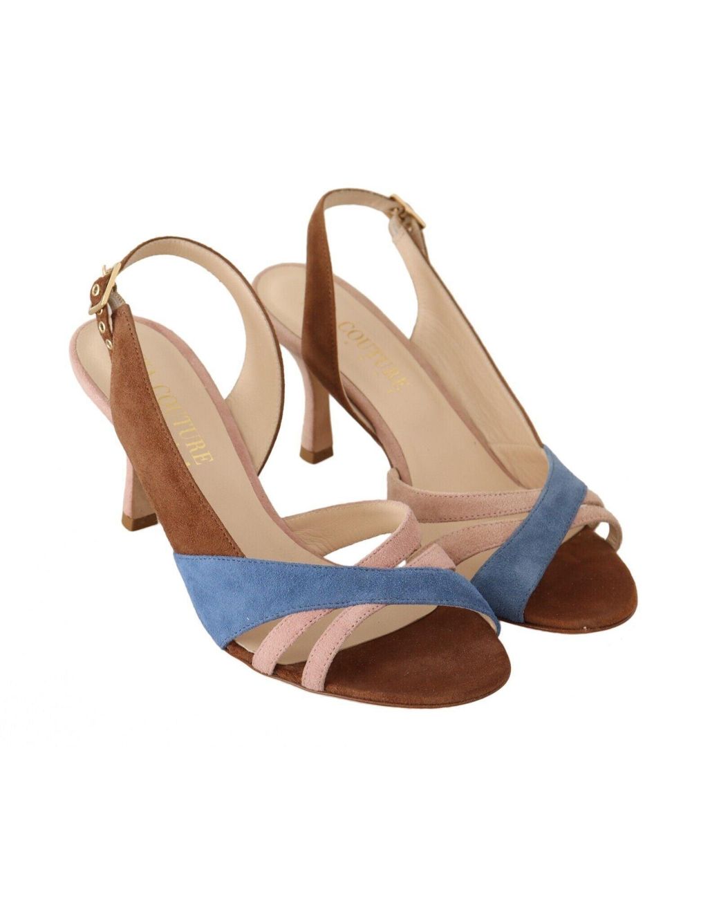 GIA COUTURE Blue Multicolor Suede Leather Slingback Heels Sandals Shoes