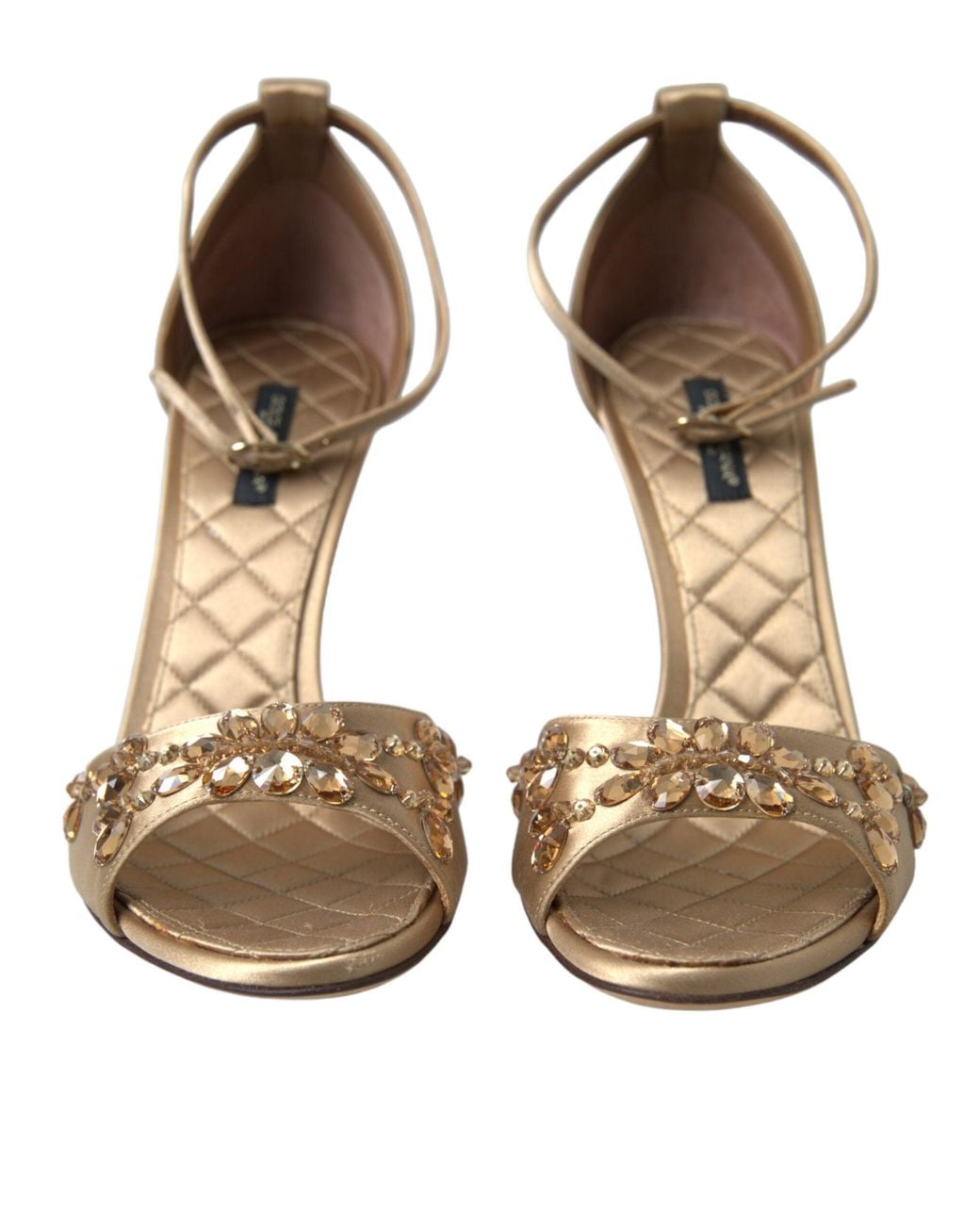 Dolce & Gabbana Metallic Satin Ankle Strap Crystal Sandals Shoes