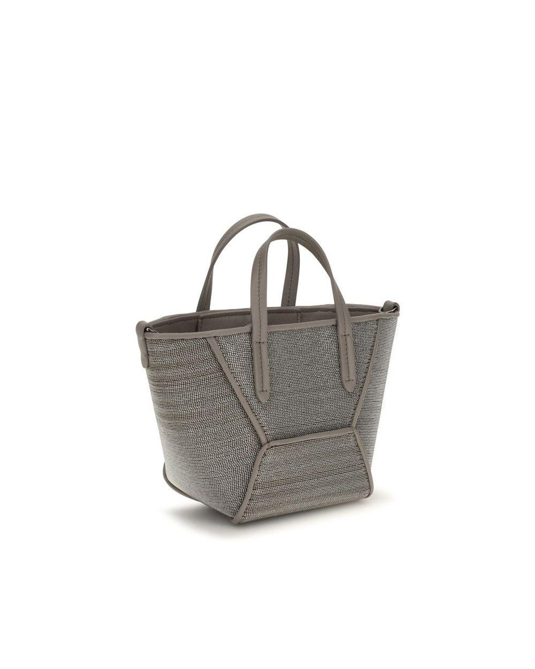 Brunello Cucinelli Gray Calf Leather Bos Taurus Handbag