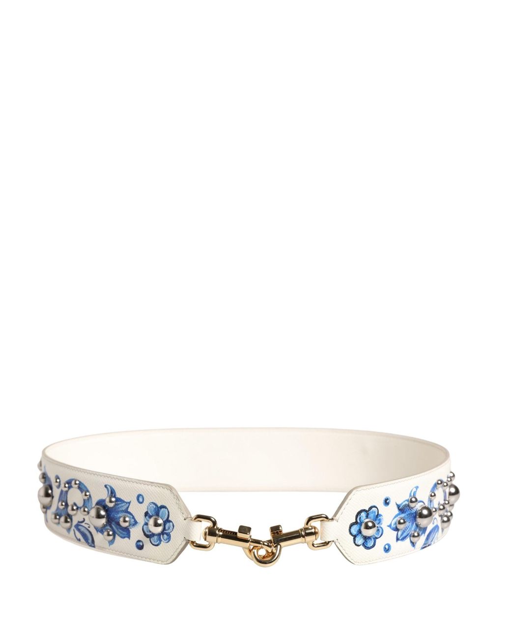 Dolce & Gabbana Blue Floral Leather Stud Accessory Shoulder Strap Calf