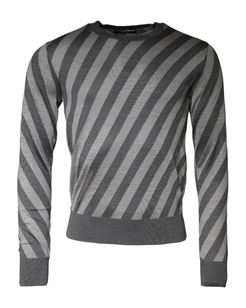 Dolce & Gabbana Gray Stripes Long Sleeve Round Neck Pullover Sweater for men