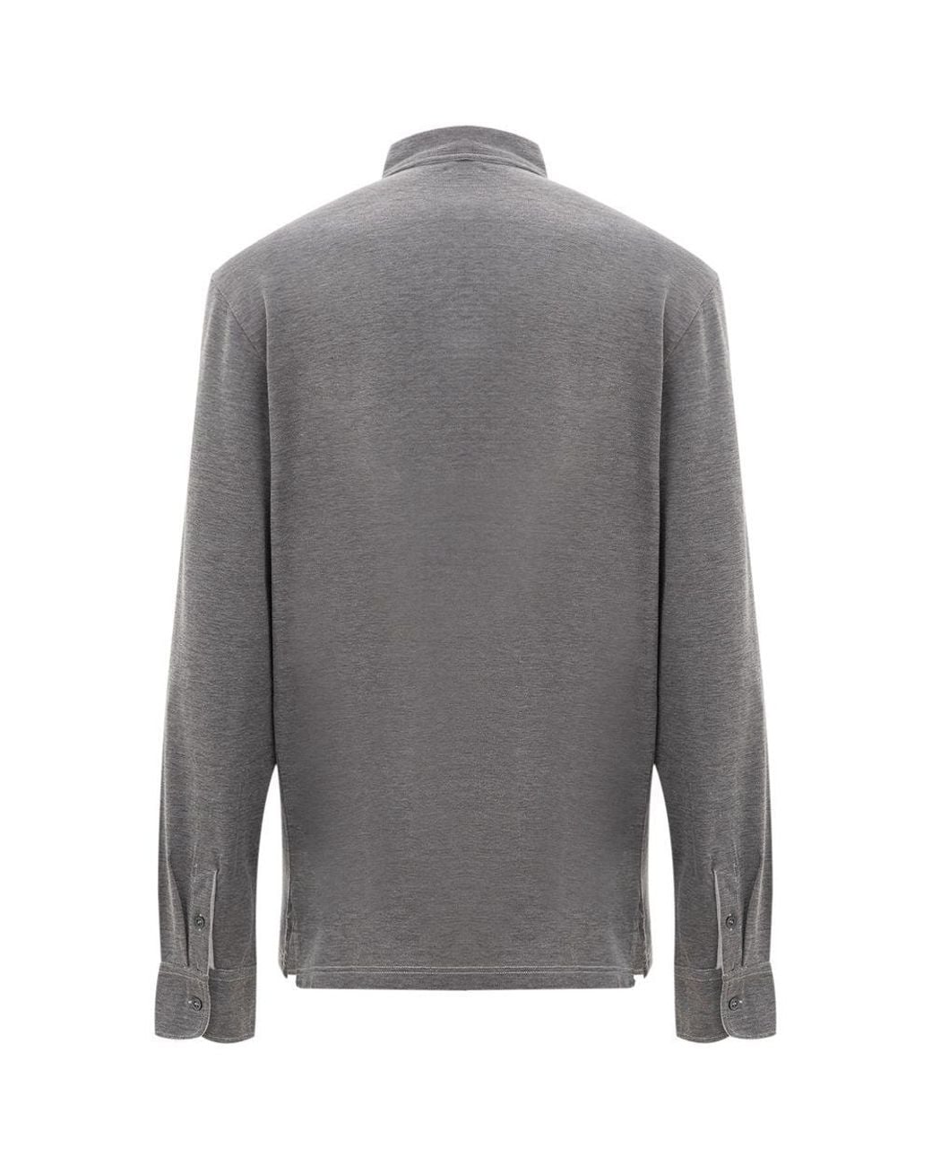 Corneliani Gray Long Sleeve Polo Shirt Melange Cotton for men