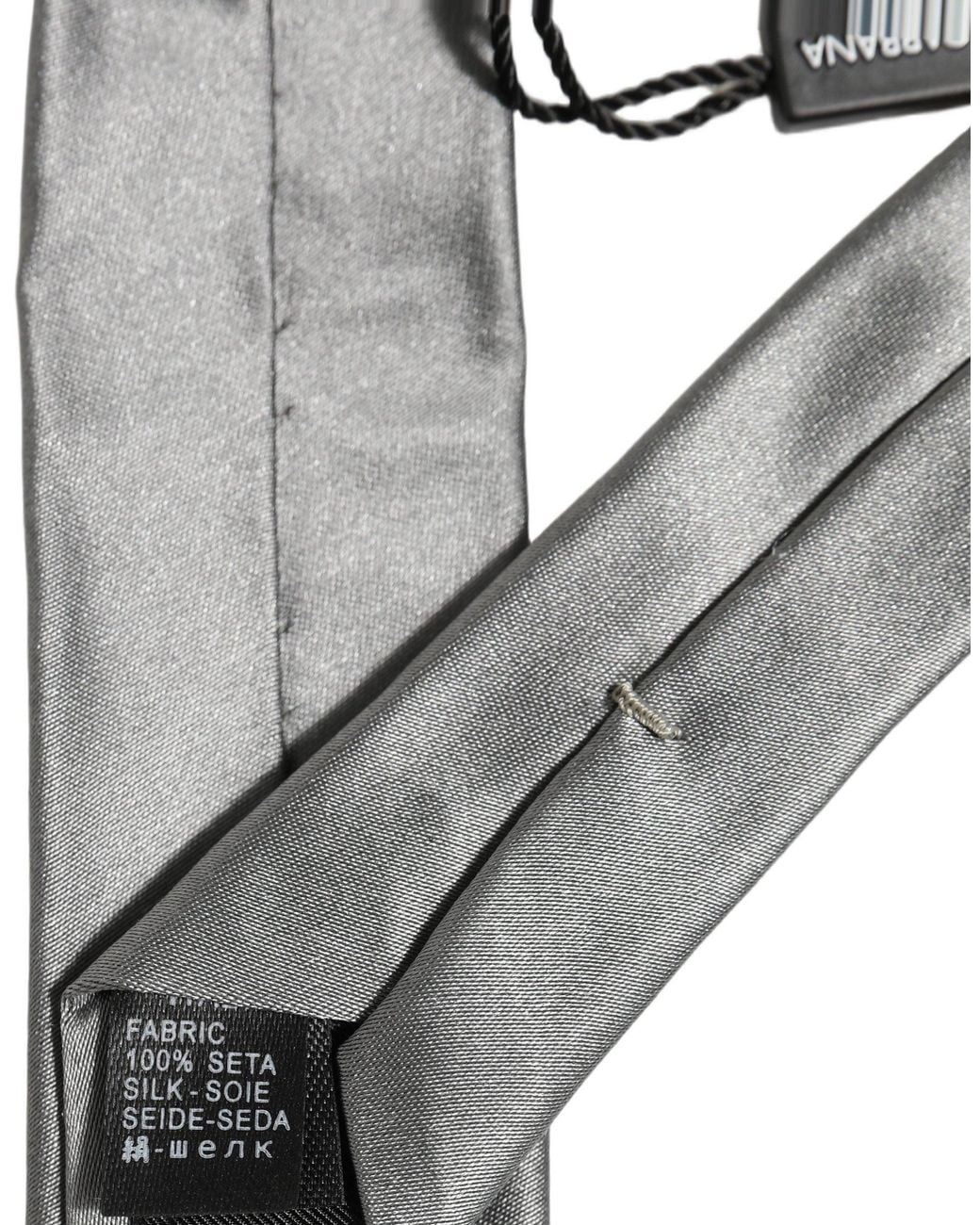 Dolce & Gabbana Gray Satin Silk Adjustable Tied Necktie Tie for men