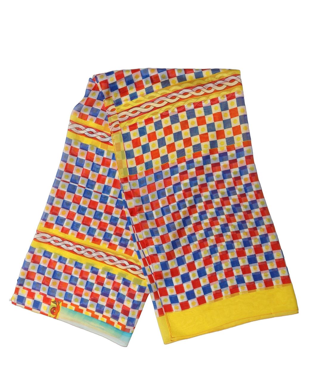Dolce & Gabbana Orange Multicolor Silk Carretto Foulard Scarf