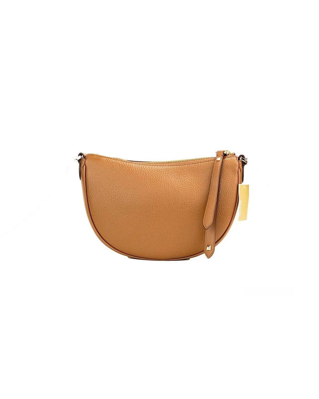 Michael Kors Brown Dover Small Luggage Pebbled Leather Half Moon Crossbody Bag Purse