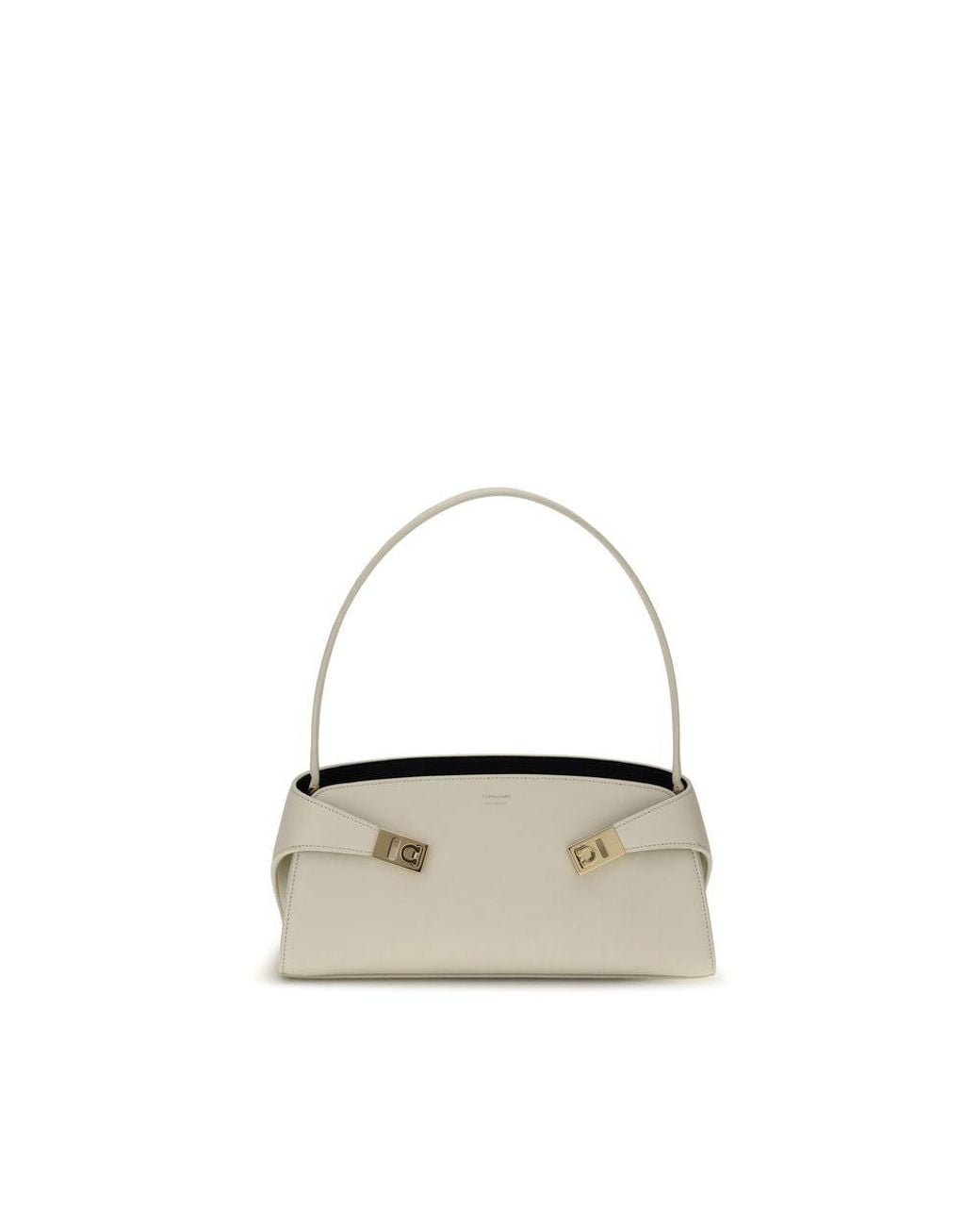Ferragamo White Beige Calf Leather Bos Taurus Shoulder Bag