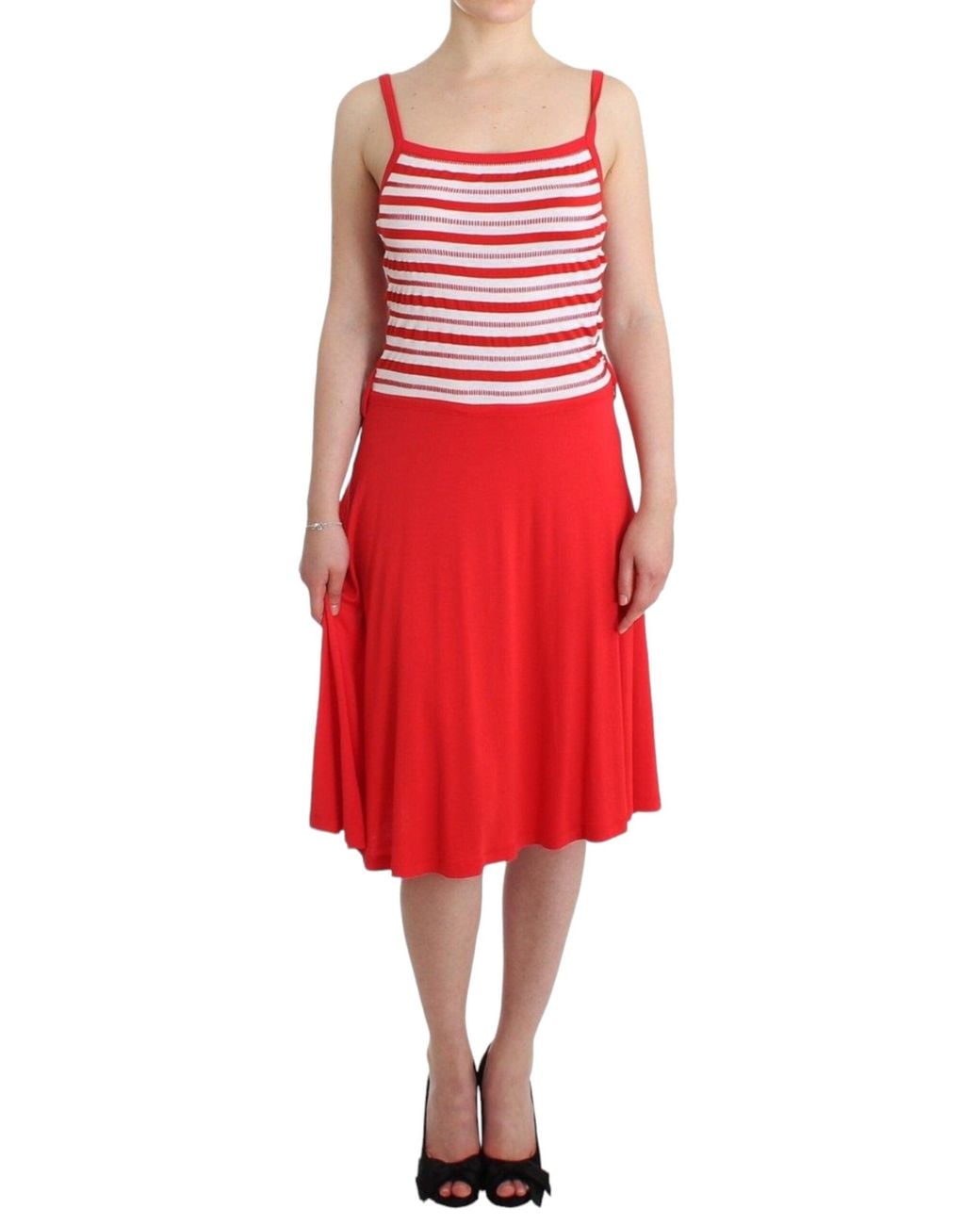 Rocco Barocco Red Striped Jersey A-line Dress