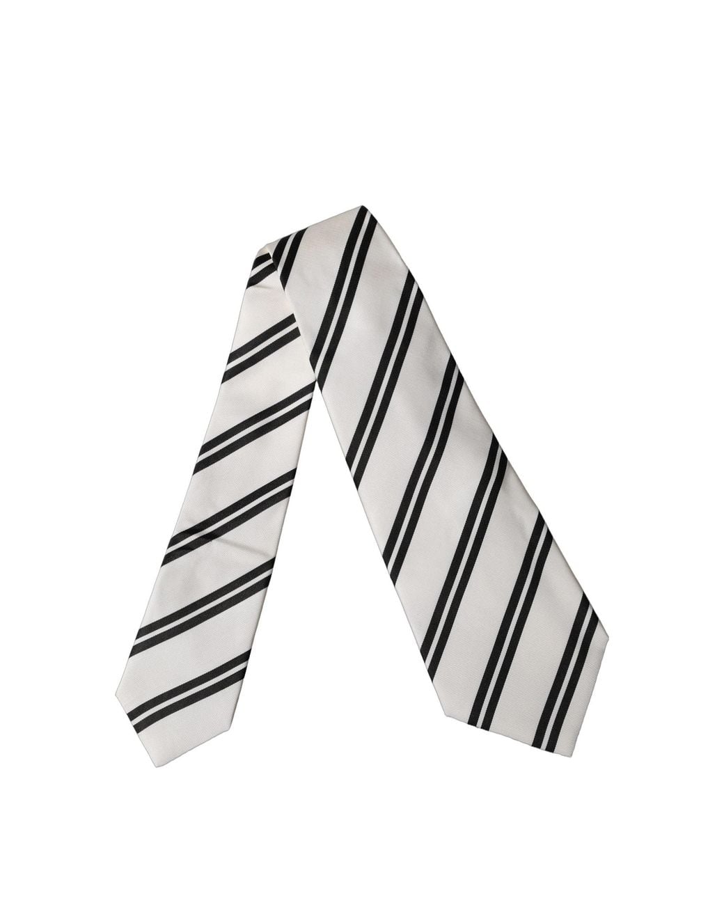 Dolce & Gabbana White Black Stripes Silk Adjustable Necktie Tie
