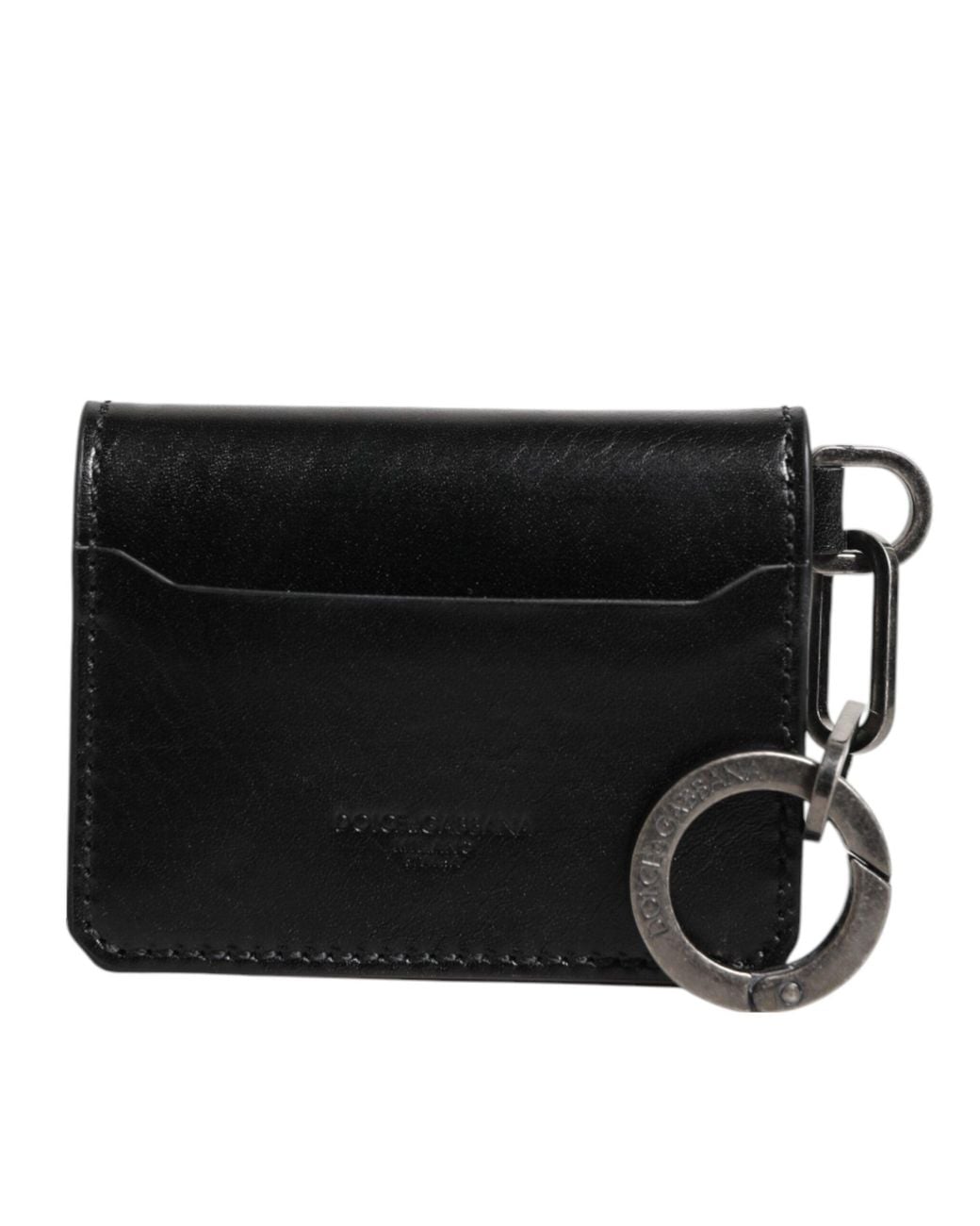 Dolce & Gabbana Black Leather Logo Embossed Key Chain Card Holder Wallet for men