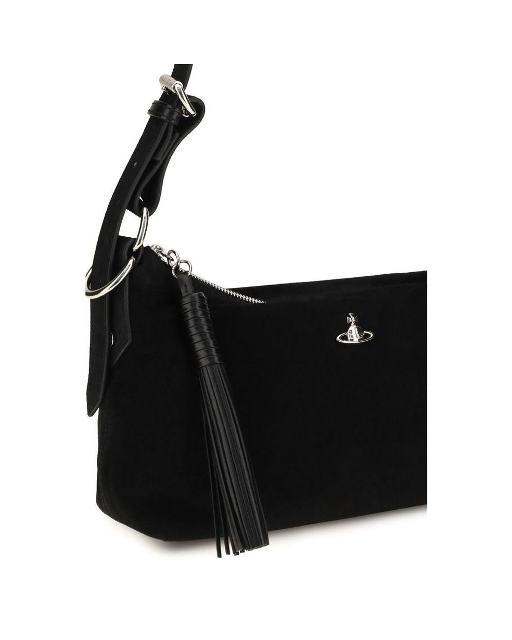 Vivienne Westwood Black Suede Leather Shoulder Bag