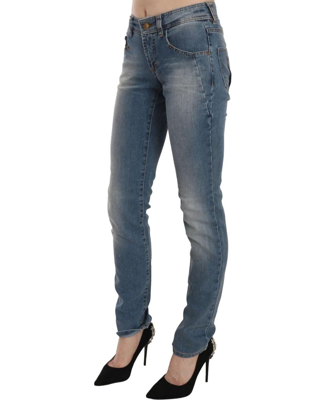John Galliano Blue Washed Mid Waist Skinny Casual Denim Pants