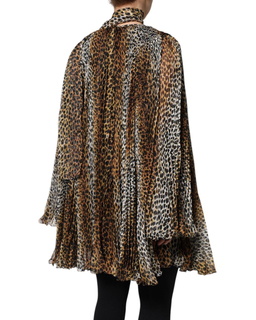 Dolce & Gabbana Brown Leopard Print Scarf Collared Chiffon Dress for men