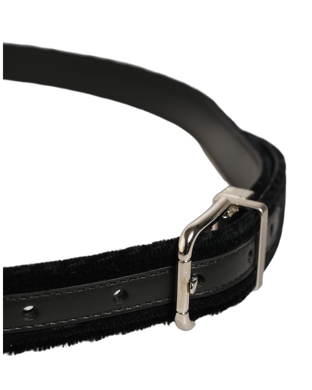 Dolce & Gabbana Black Velvet Tone Metal Buckle Belt Leather for men