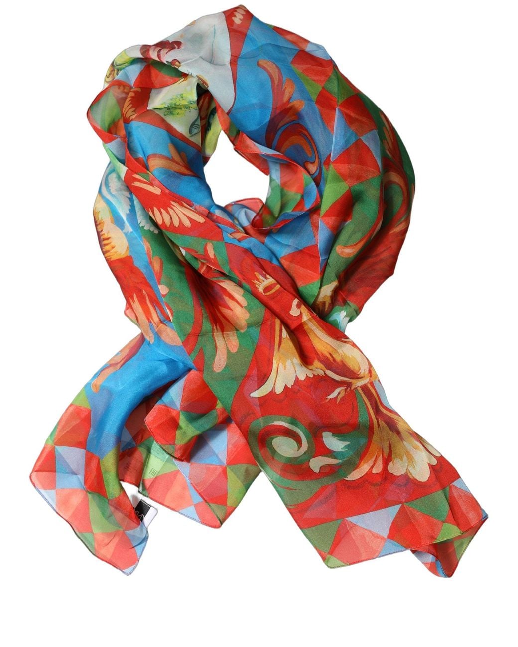 Dolce & Gabbana Red Multicolor Silk Printed Square Foulard Scarf