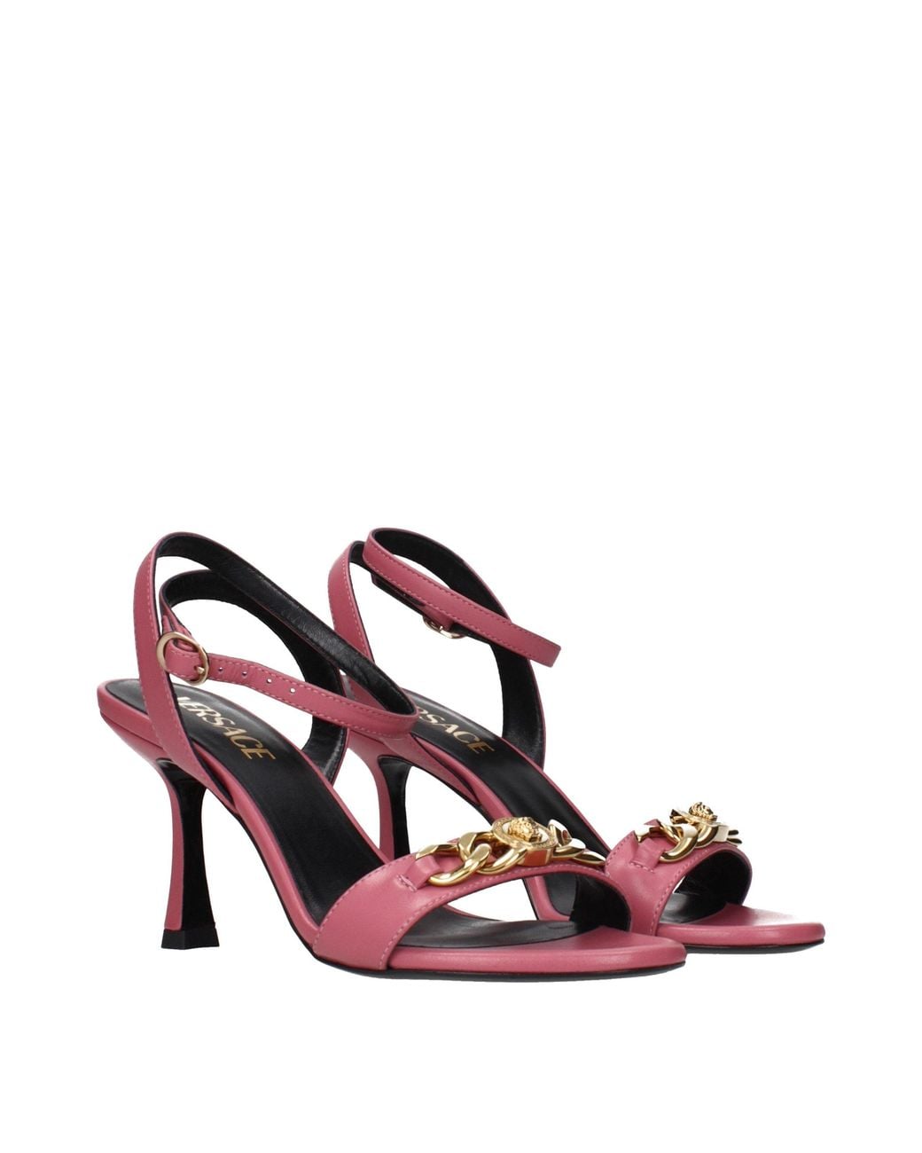 Versace Pink Leather Stiletto Heel Sandals