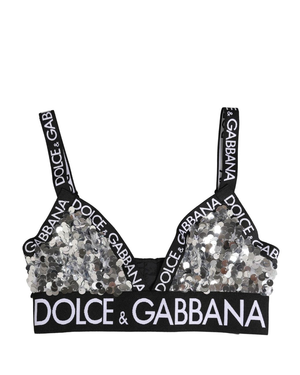 Dolce & Gabbana Black Silver Sequined Triangle Soft Cup Bra Underwear