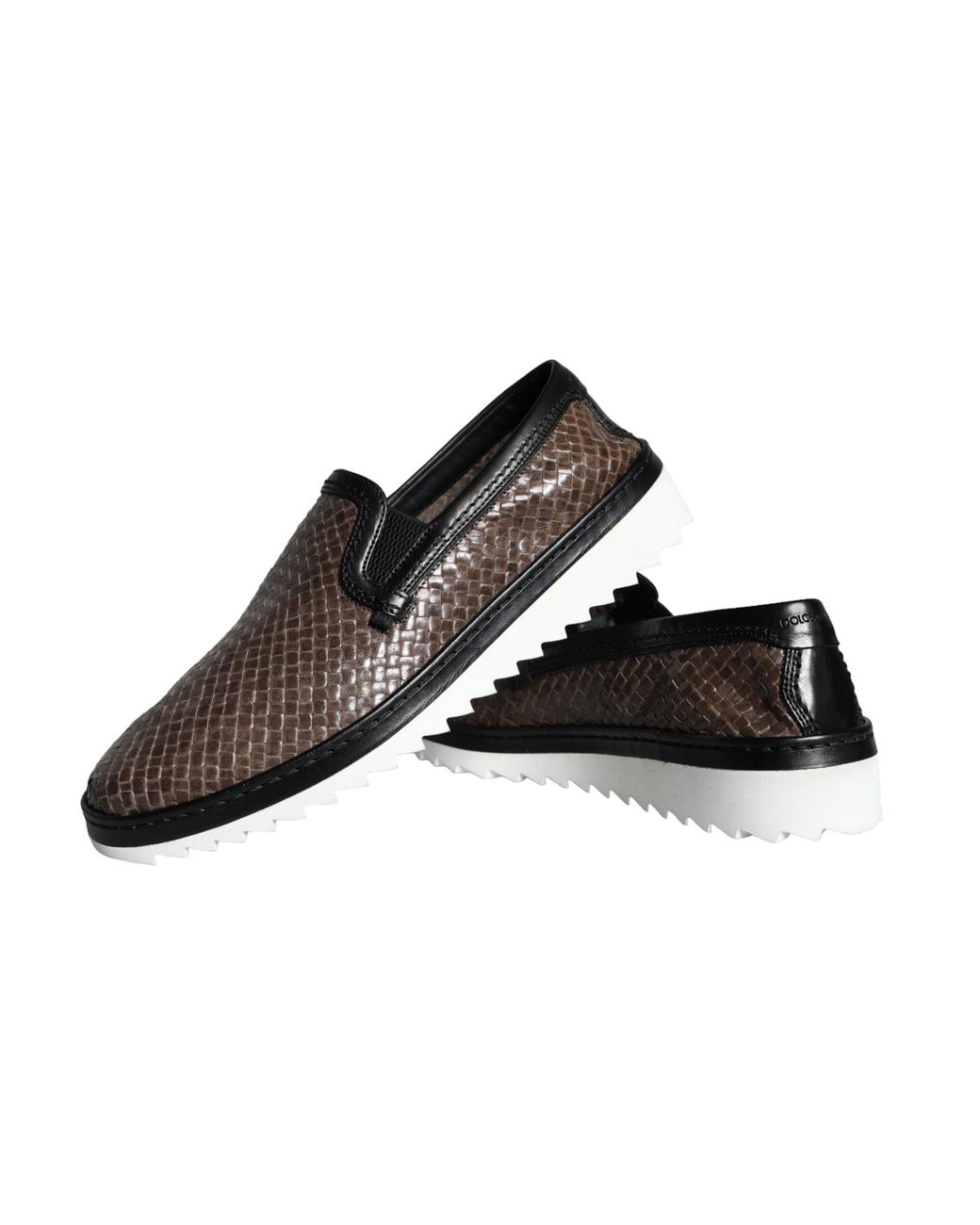 Dolce & Gabbana Brown Black Leather Weaved Men Loafers Shoes for men