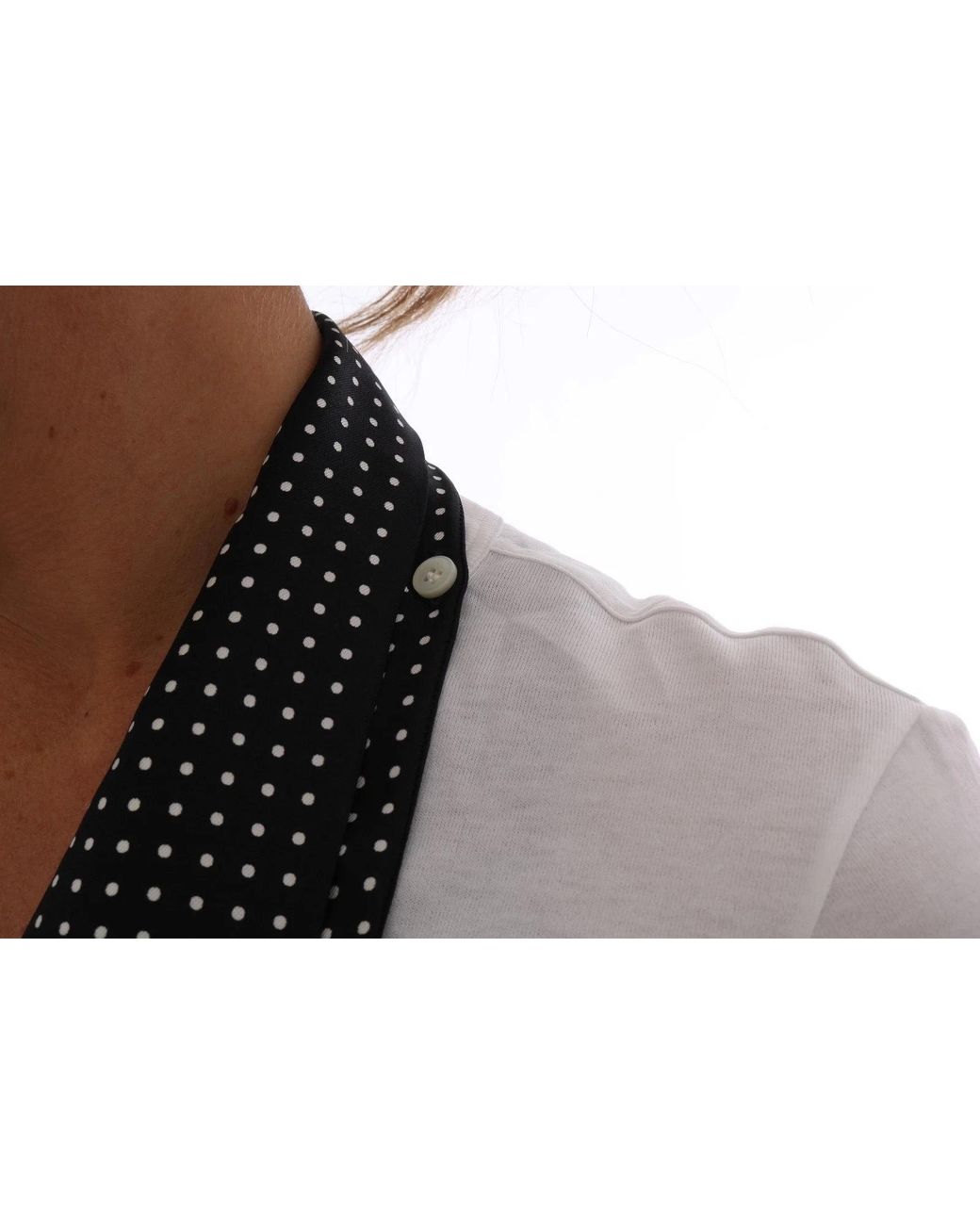 Dolce & Gabbana Gray White Cotton Black Silk Scarf Top T