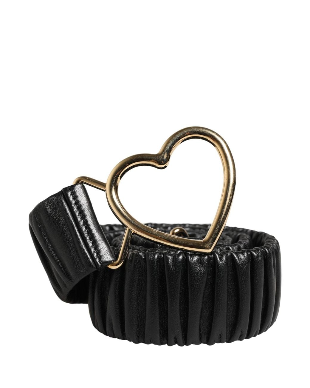 Dolce & Gabbana Black Leather Heart Metal Buckle Belt Calf