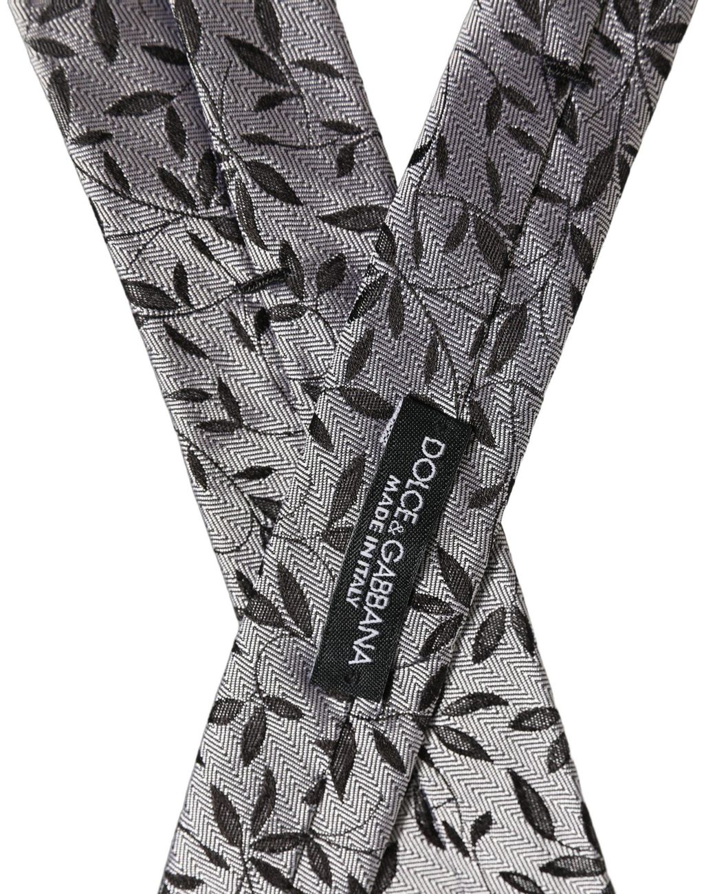 Dolce & Gabbana Gray Silk Leaf Pattern Adjustable 'Sd Neckmen's Tie for men