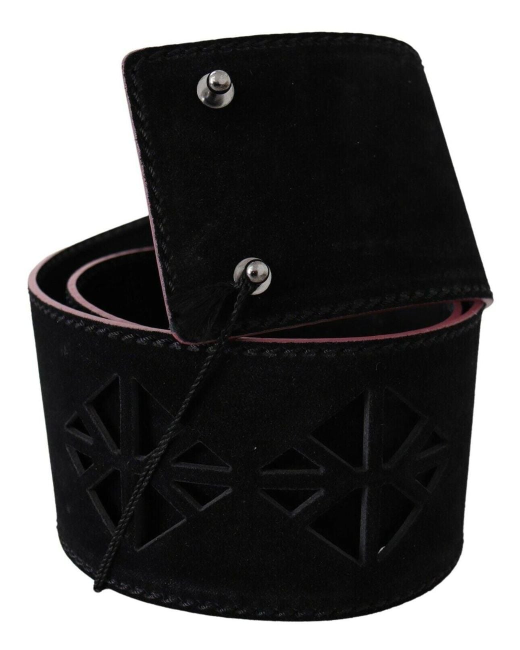CoSTUME NATIONAL Black Elegant Wide Leather Fashion Belt With Metal Accents