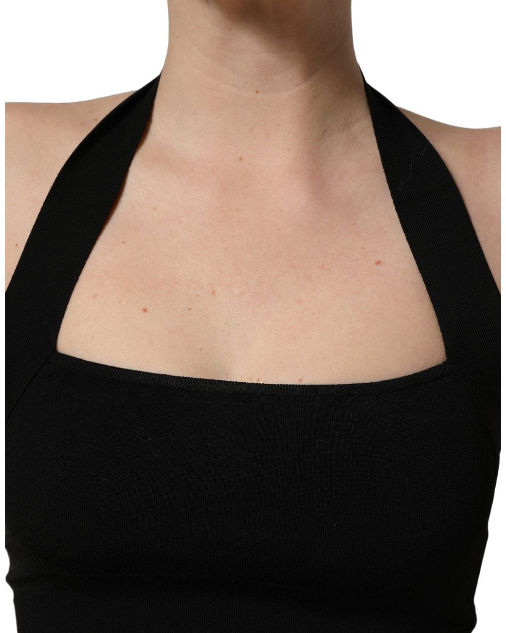 Dolce & Gabbana Black Square Neck Halter Cropped Tank Top