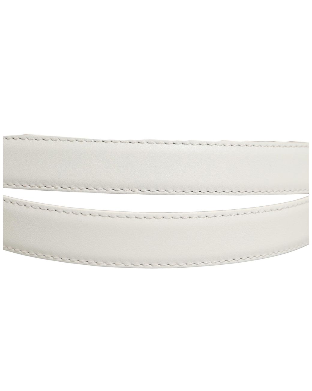 Dolce & Gabbana Gray White Leather Silver Tone Metal Buckle Belt