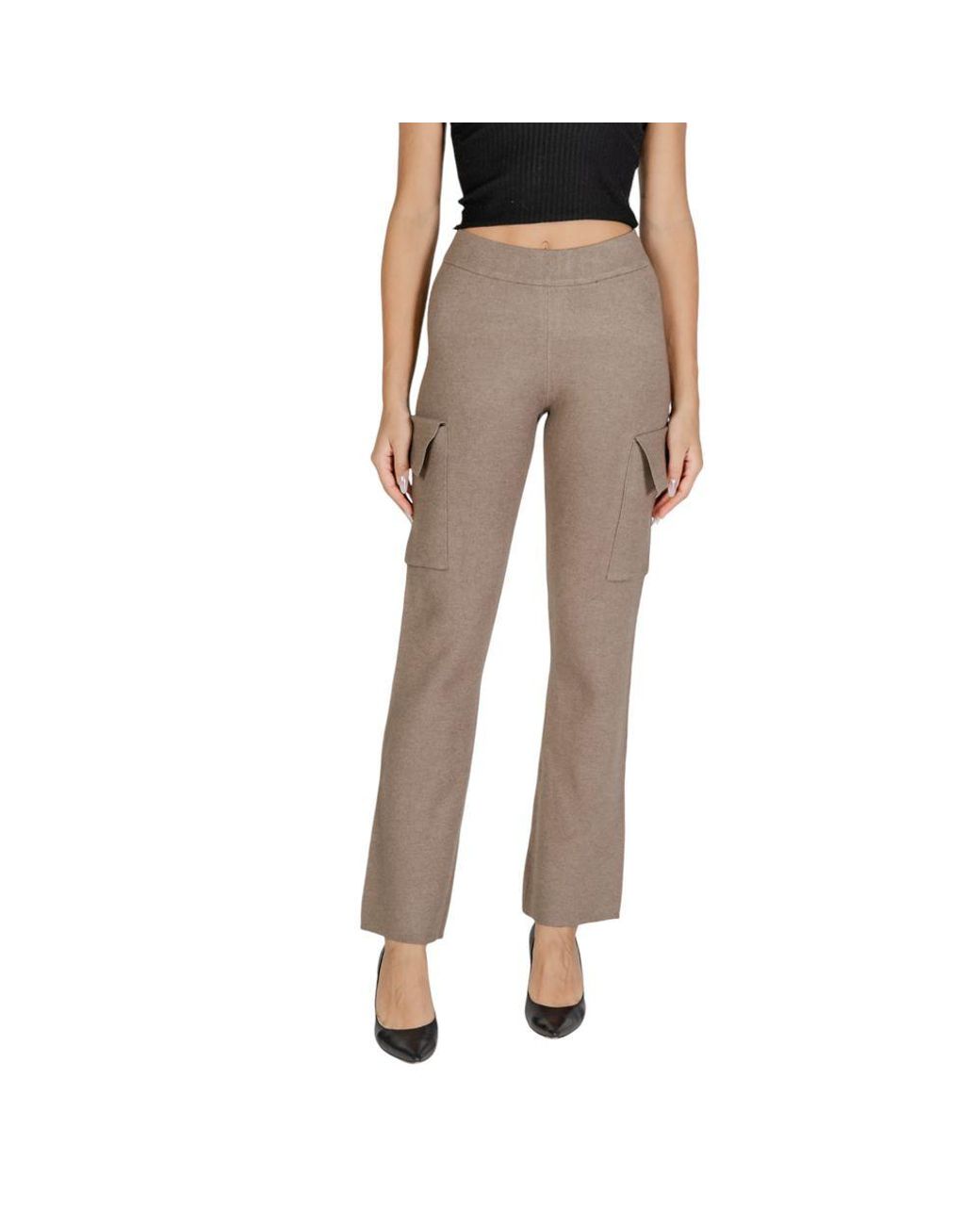 VILA CLOTHES Brown Beige Viscose Cargo Pants