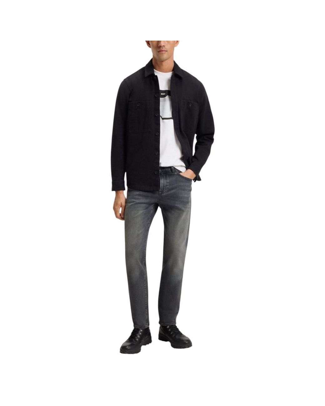 Boss Blue Gray Cotton Relaxed Fit Jeans for men