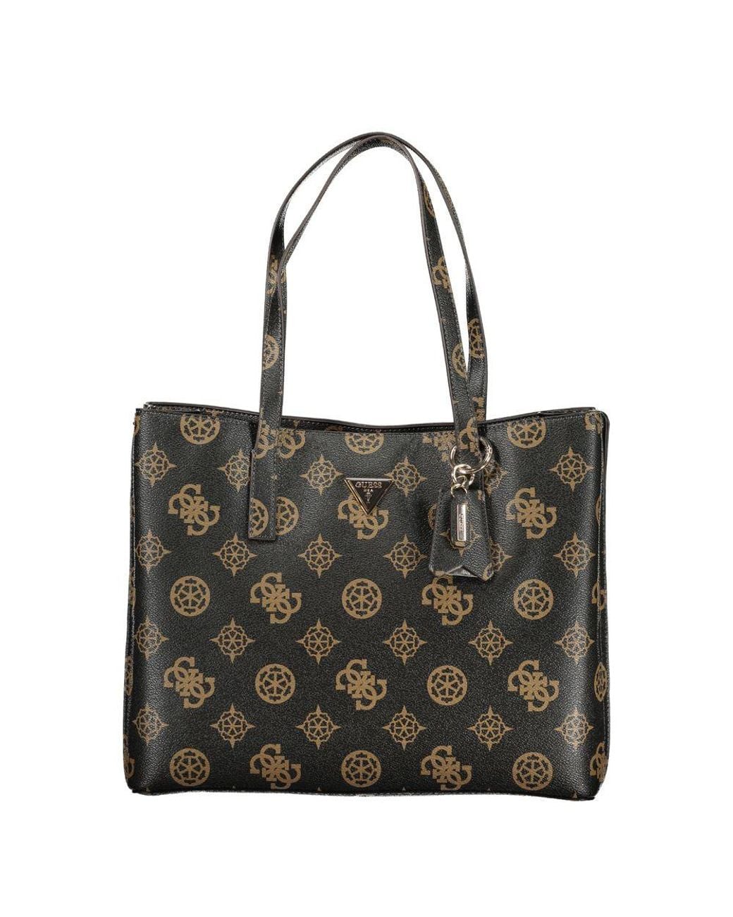 Guess Black Brown Polyurethane 's Bag With Dual Handles And Spacious Compartments
