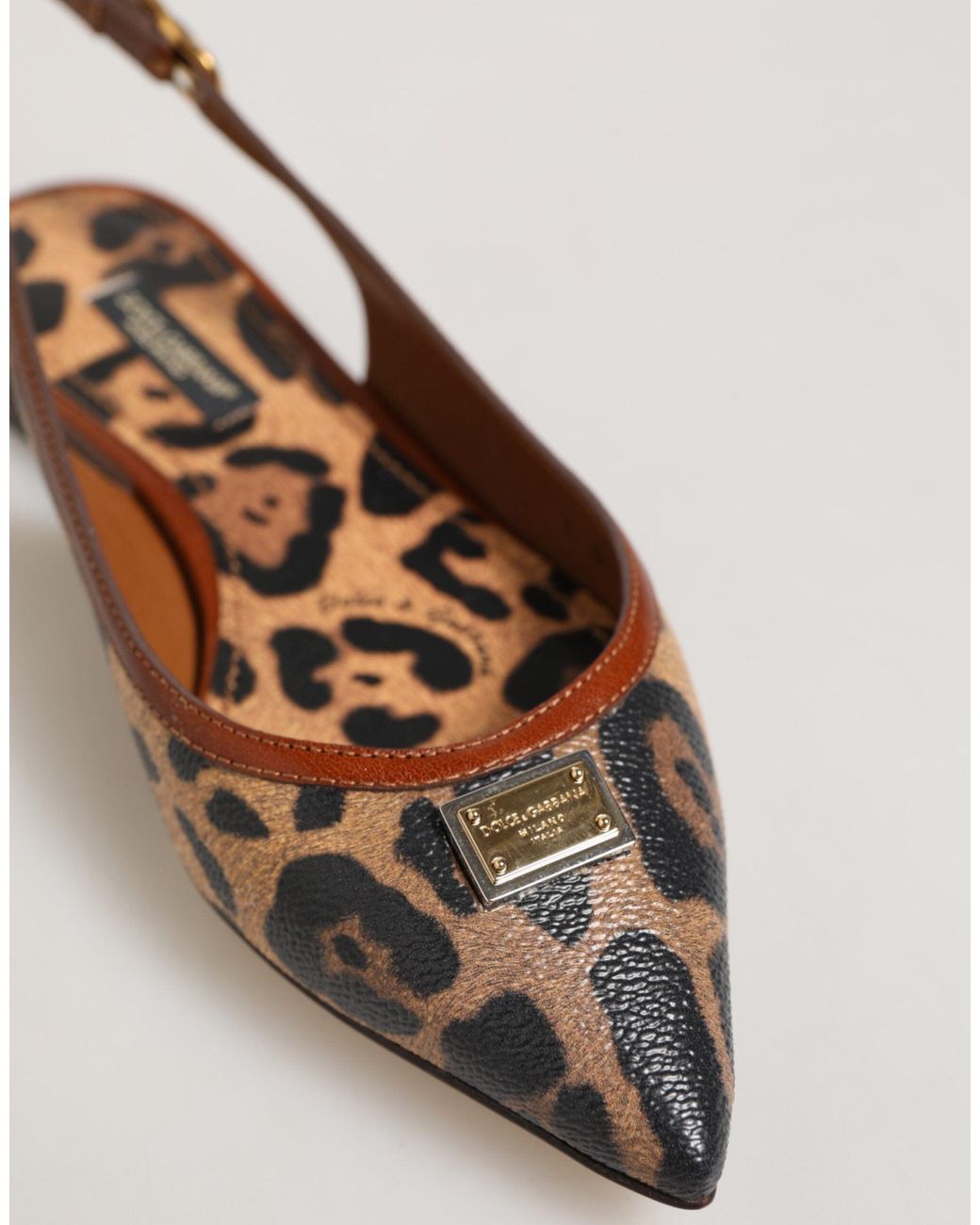 Dolce & Gabbana Brown Leopard Slingback Flats Sandals Shoes Co+Pl+Pu+10Lf