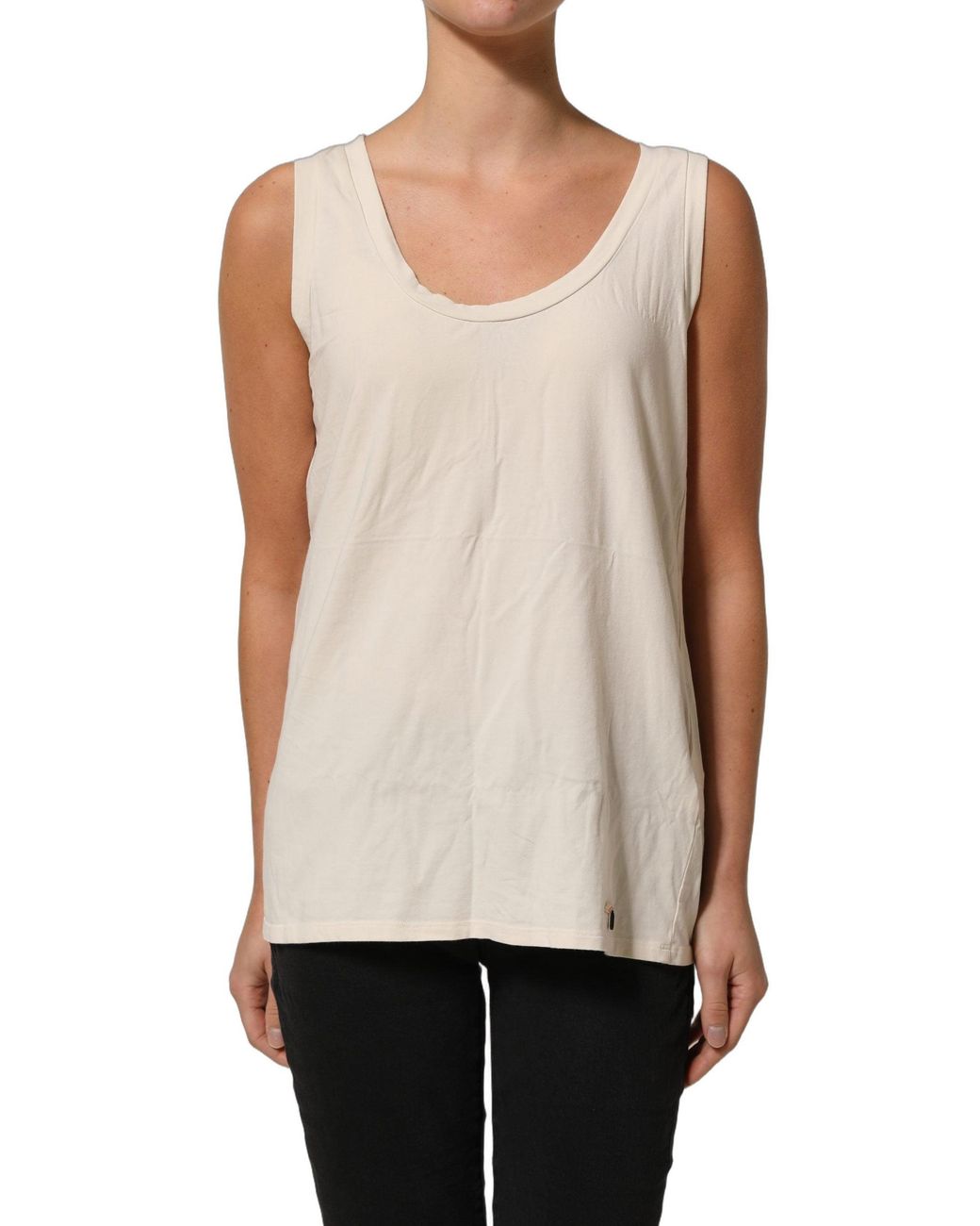 Aniye By Natural Beige Viscose Sleeveless Round Neck Tank Top