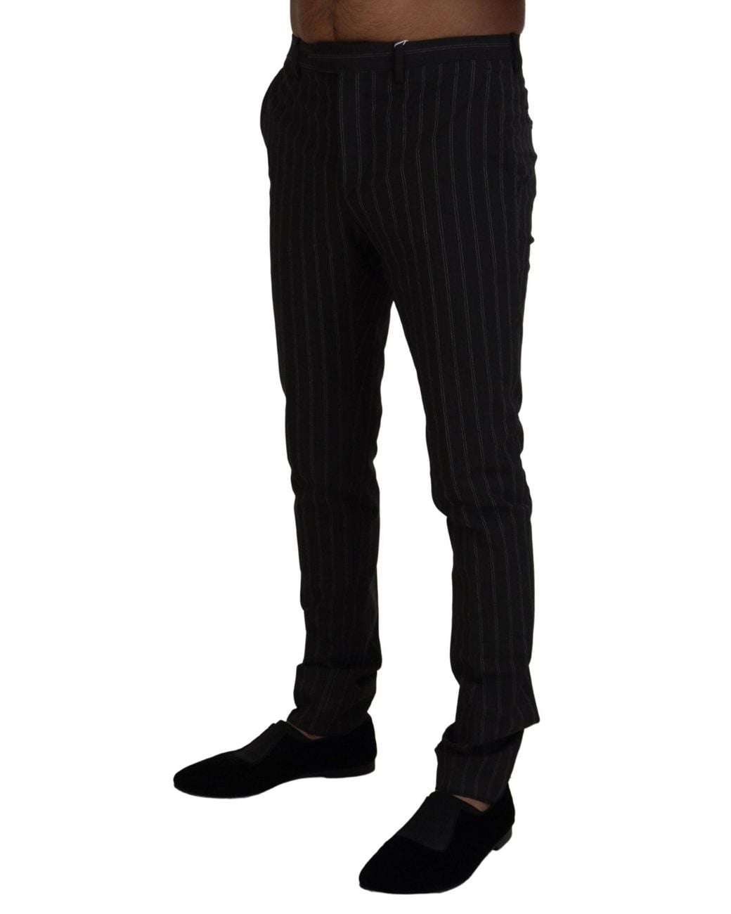 Bencivenga Black Elegant Striped Viscose Dress Pants For for men
