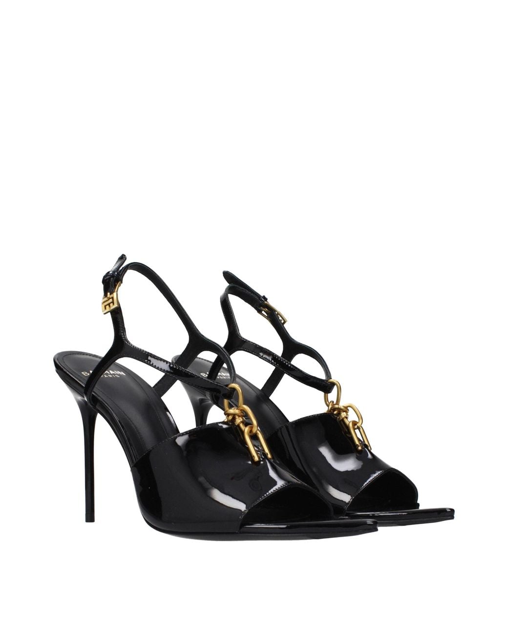 Balmain Black Leather Stiletto Heel Sandals