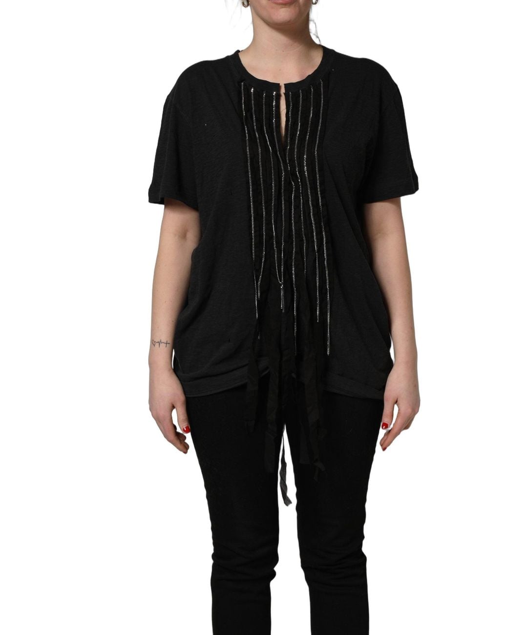 DSquared² Black Chain Embellished Cotton Short Sleeve T