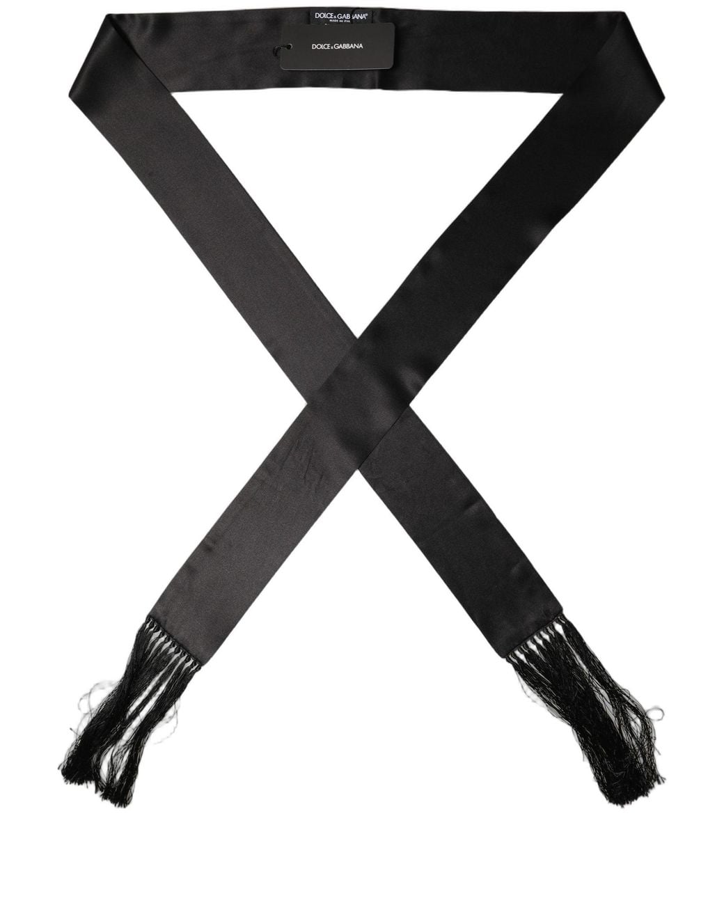 Dolce & Gabbana Men Black Satin Silk Fringed Neck Shawl Scarf for men