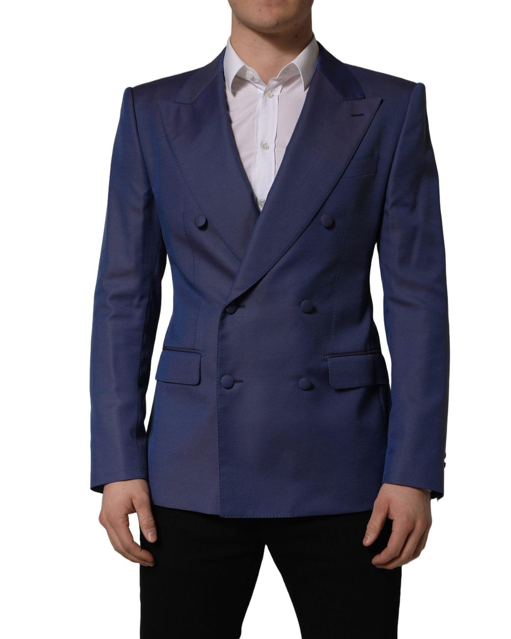 Dolce & Gabbana Blue Wool Double Breasted Men Blazer Jacket for men