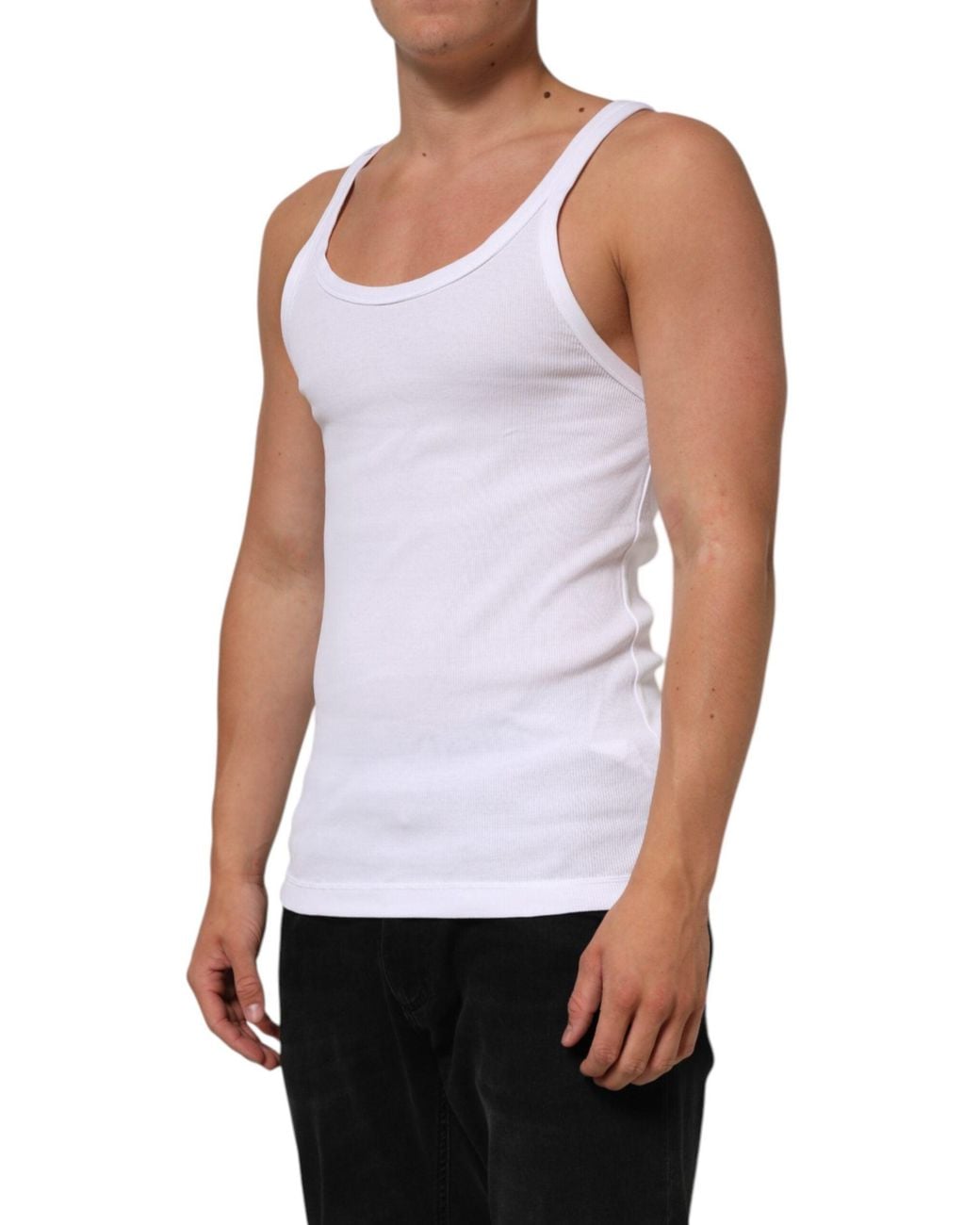 Dolce & Gabbana White Ribbed Tank Top for men