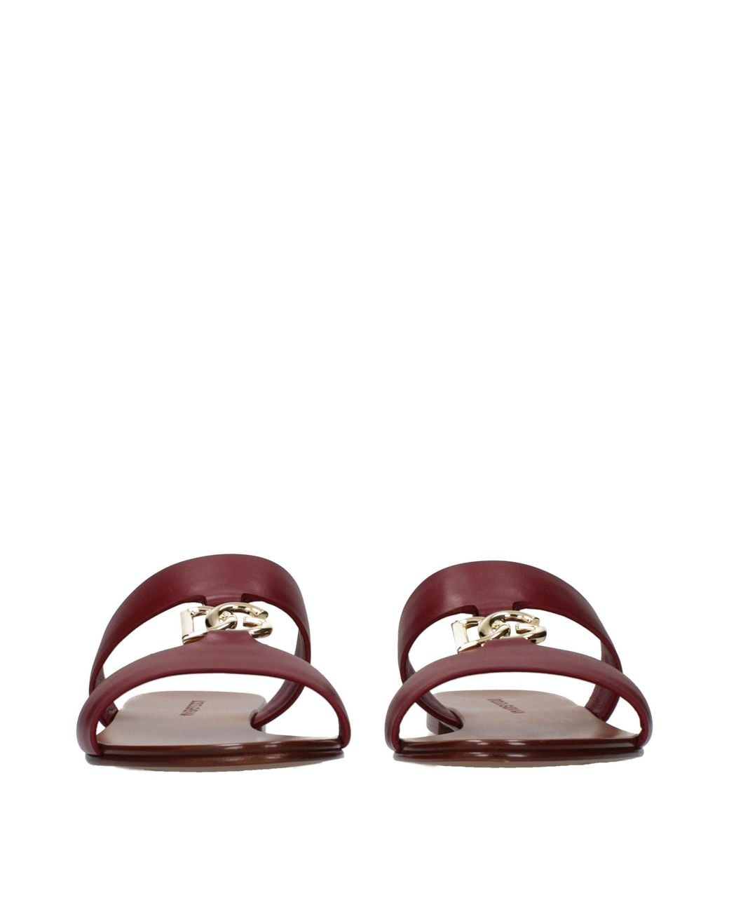 Dolce & Gabbana Brown Red Leather Slippers