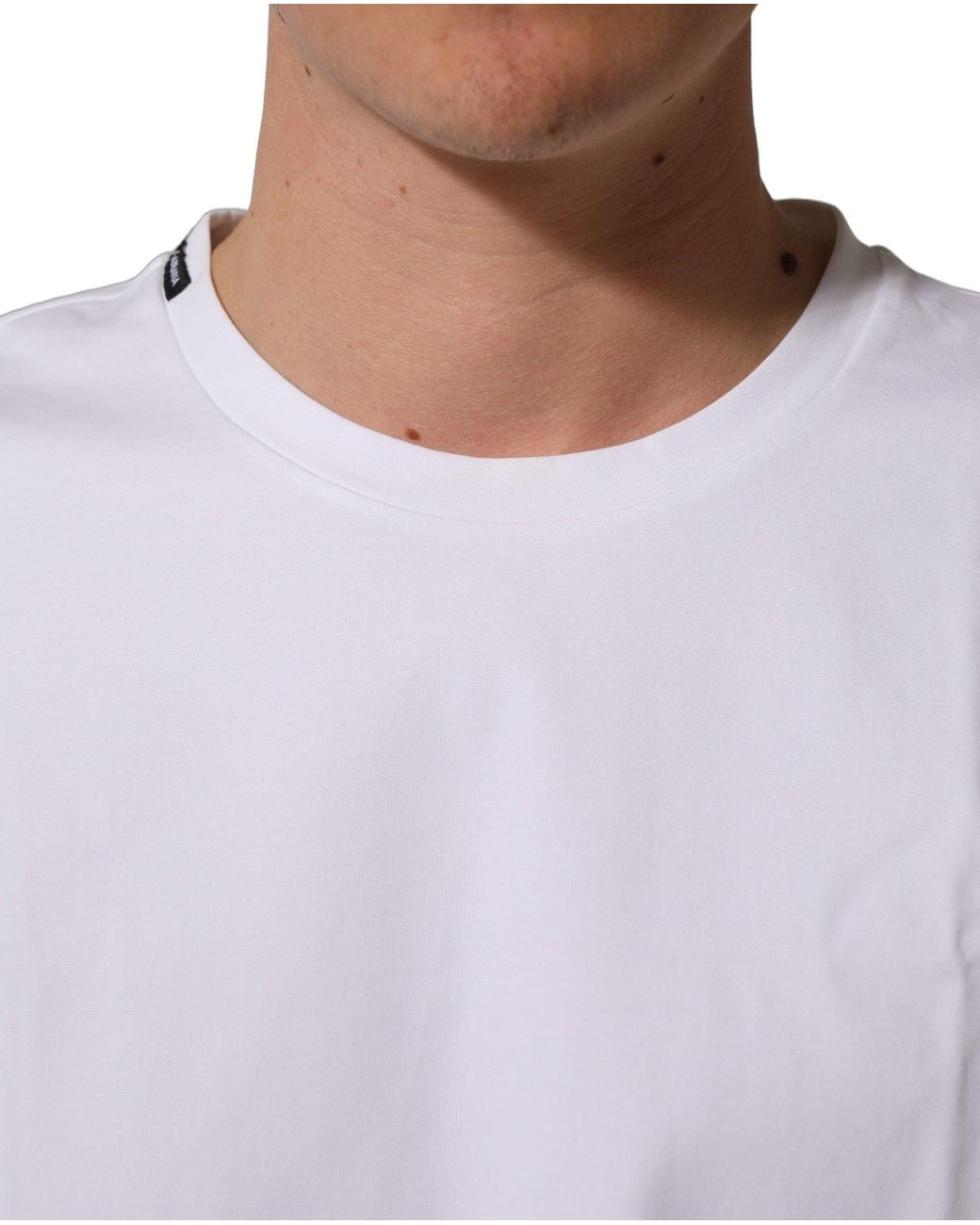 Dolce & Gabbana Blue White Cotton Short Sleeves Crew Neck T for men