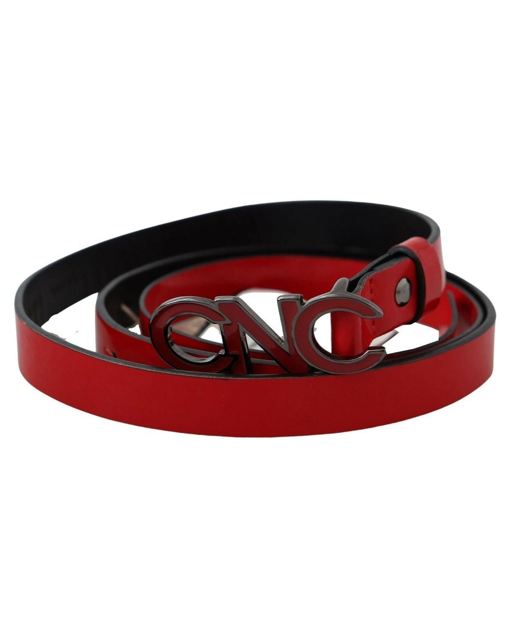 CoSTUME NATIONAL Red Black Reversible Leather Logo Buckle Belt